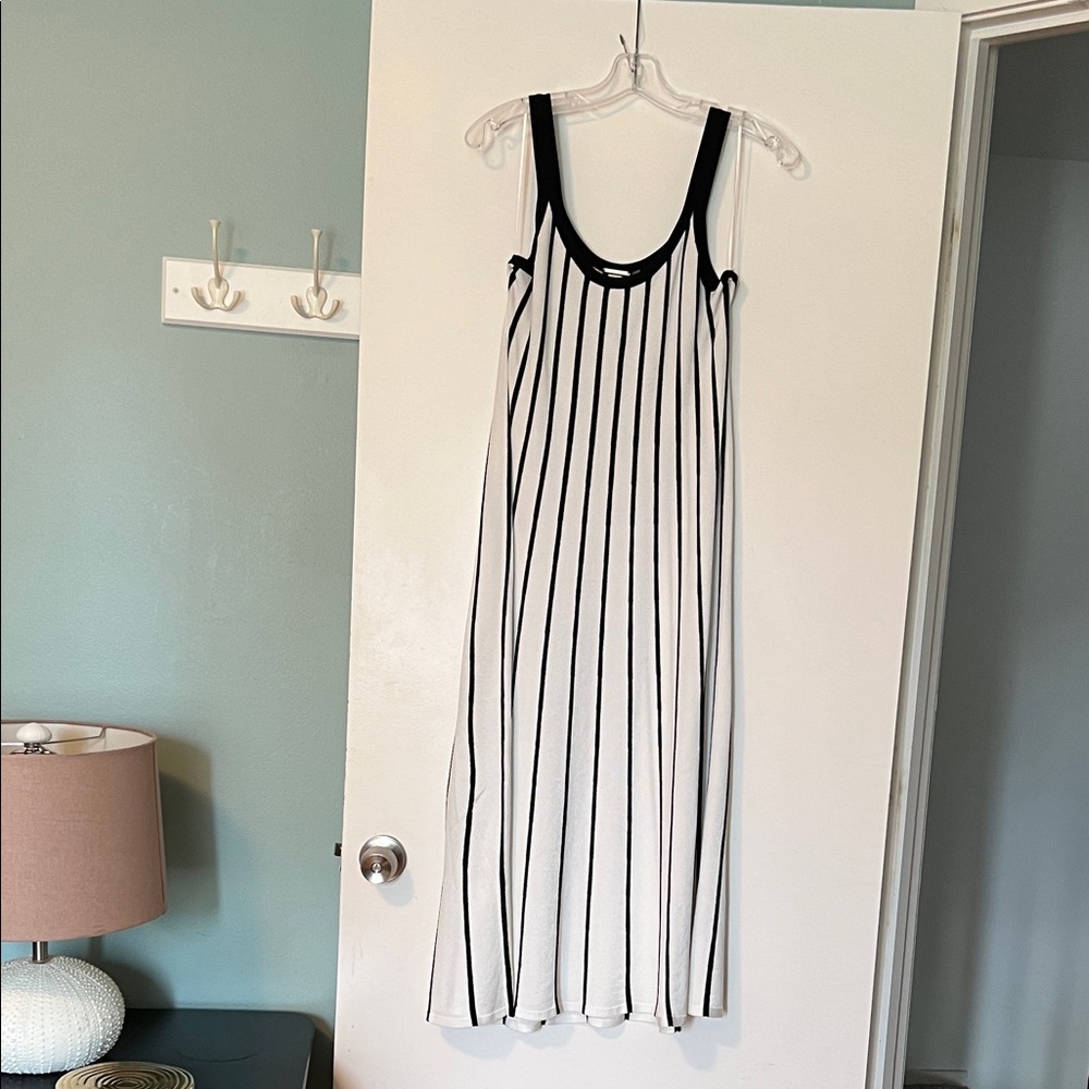 Elie Tahari Black and White Striped Midi Dress